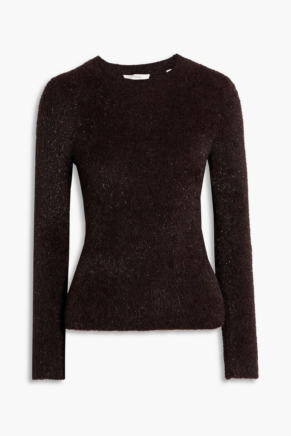 Vince Brushed Knitted And Tinsel Sweater In Burgundy