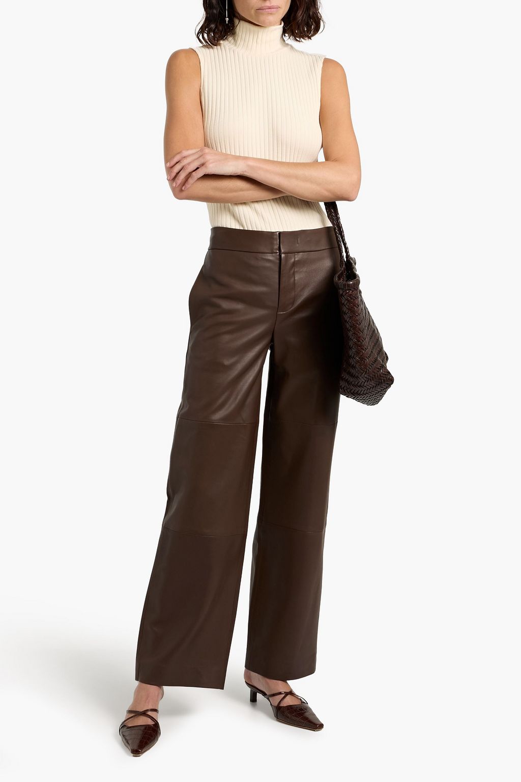 VINCE. Leather wide-leg pants