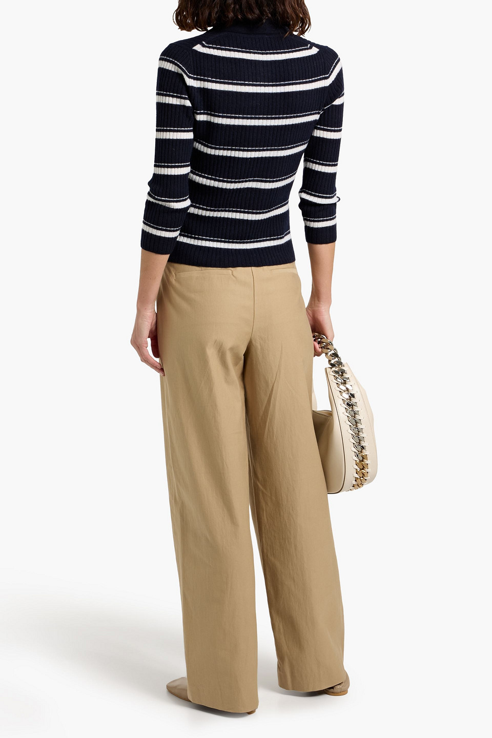 Vince Striped Cashmere And Silk Polo Sweater In Blue