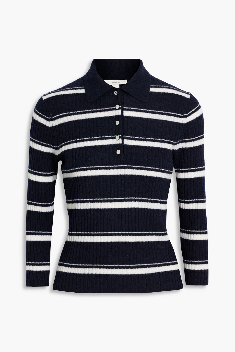 Vince Striped Cashmere And Silk Polo Sweater In Blue