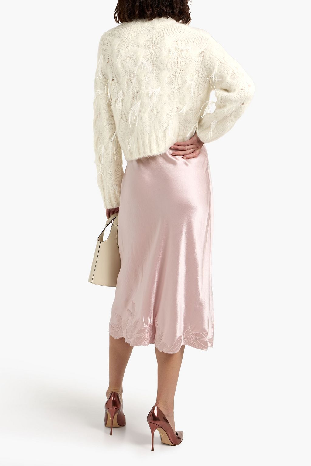 VINCE. Feather-embellished cable-knit sweater