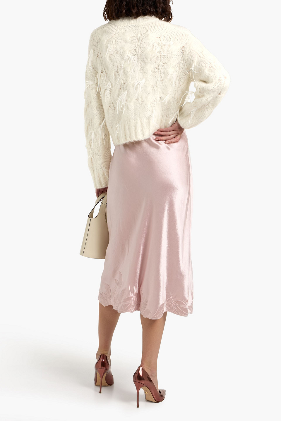 Vince Feather Embellished Cable Alpaca-blend Pullover In White