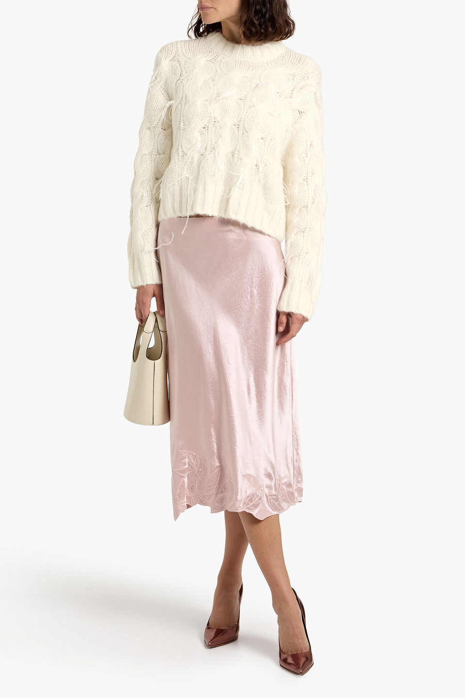 Vince Feather Embellished Cable Alpaca-blend Pullover In White