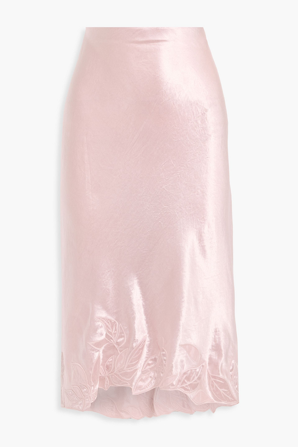 Vince Embroidered Satin Midi Skirt In Pink