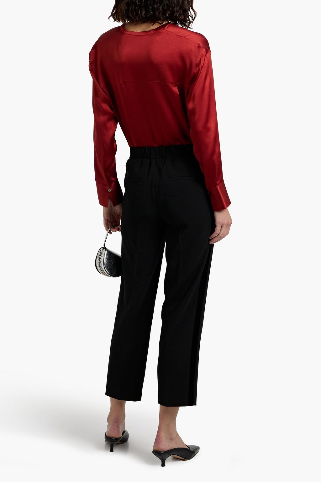 VINCE. Cropped velvet-trimmed crepe straight-leg pants