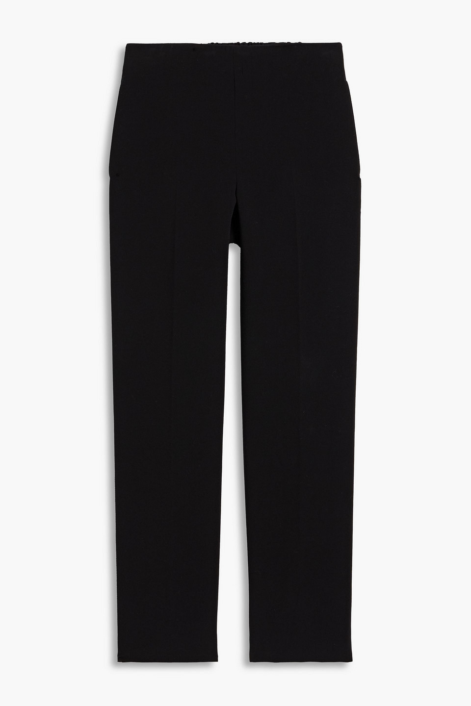 Vince Cropped Velvet-trimmed Crepe Straight-leg Pants In Black