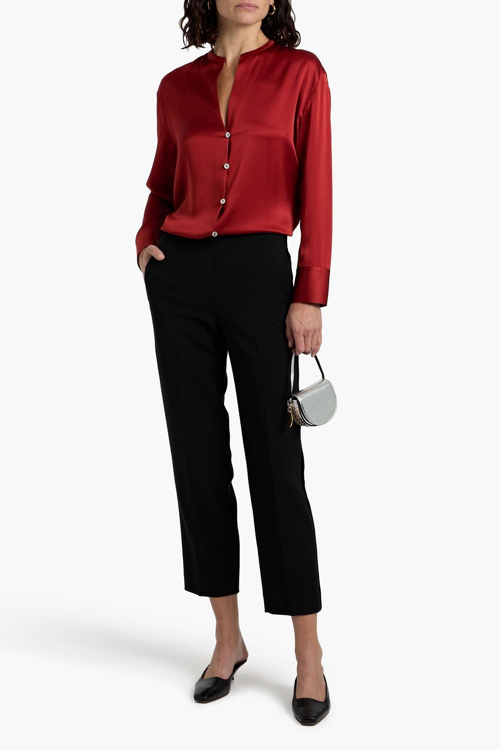 VINCE. Cropped velvet-trimmed crepe straight-leg pants