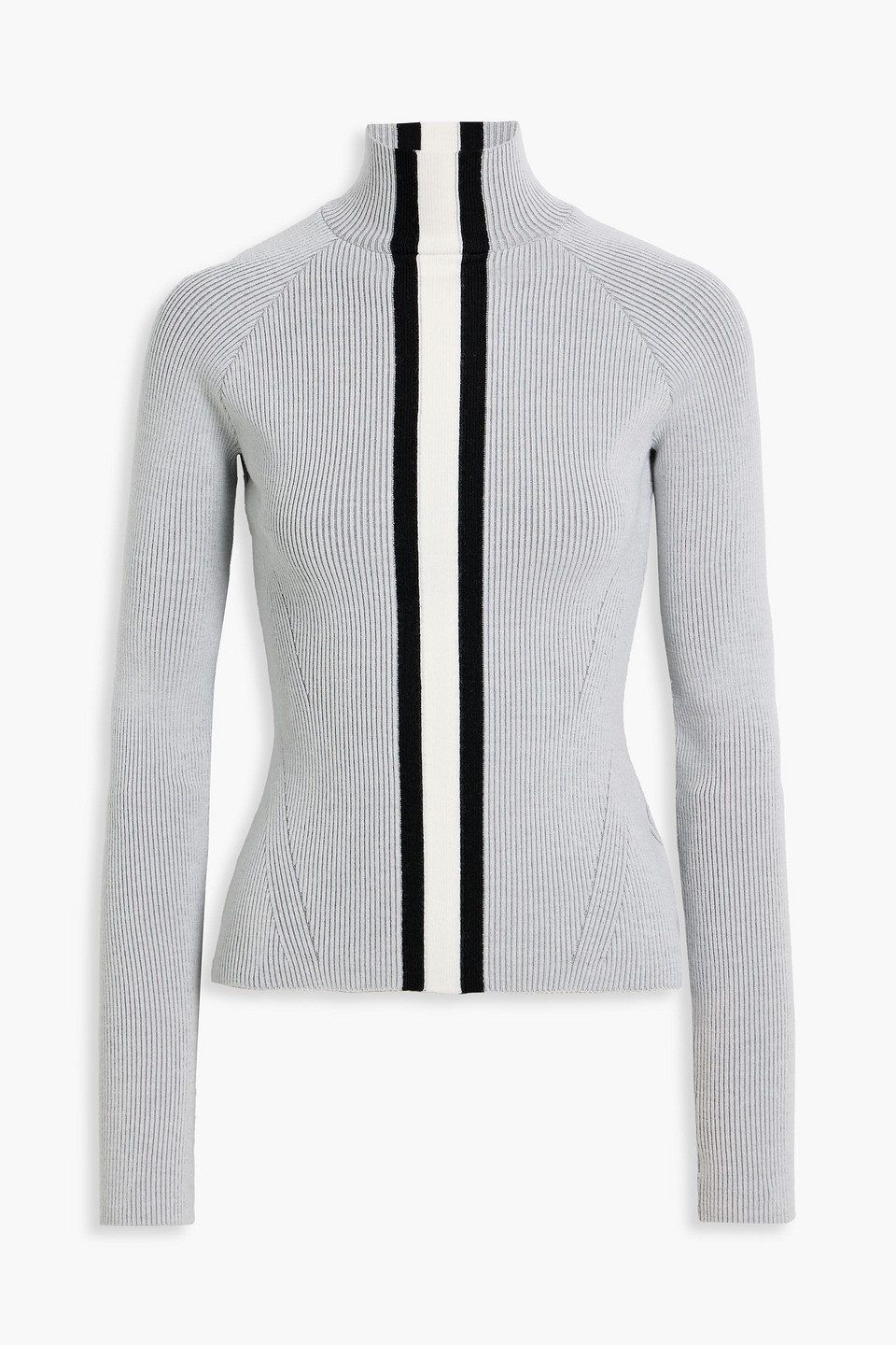 Cordova Soelden Striped Ribbed Merino Wool-blend Turtleneck Sweater In Gray