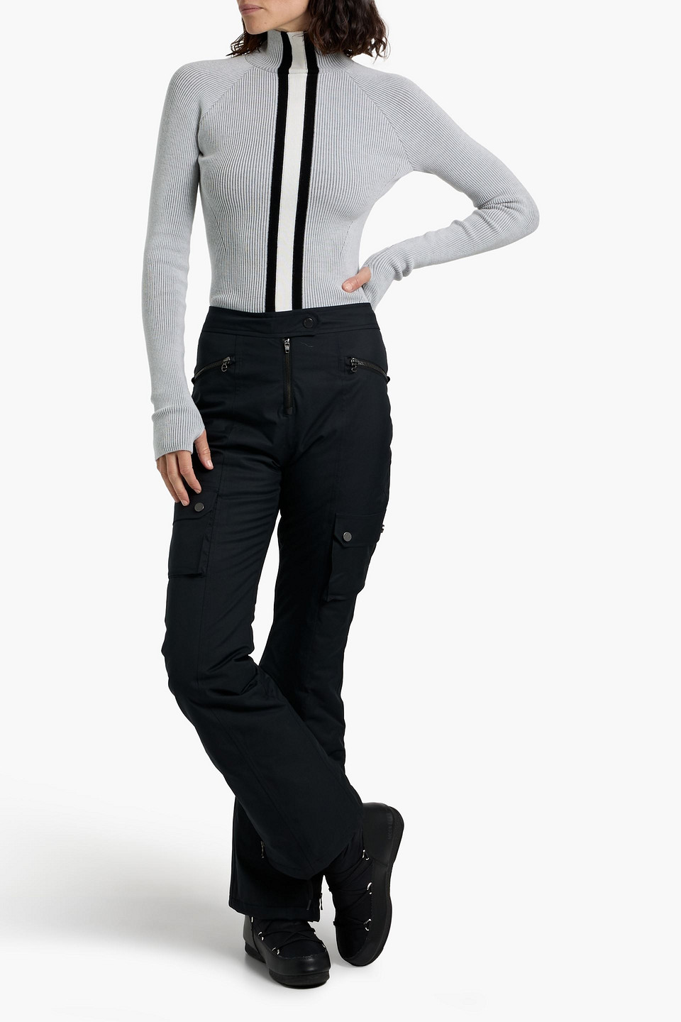 Cordova Soelden Striped Ribbed Merino Wool-blend Turtleneck Sweater In Gray