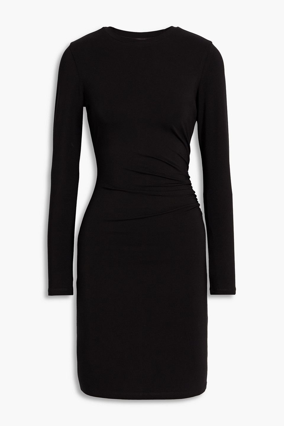 Vince Ruched Stretch-jersey Mini Dress In Black