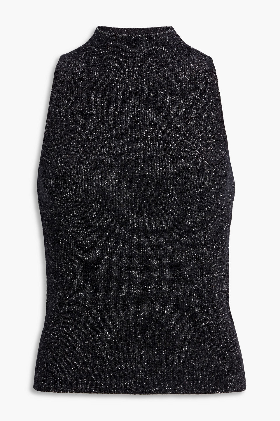 Vince Metallic Knitted Top In Black