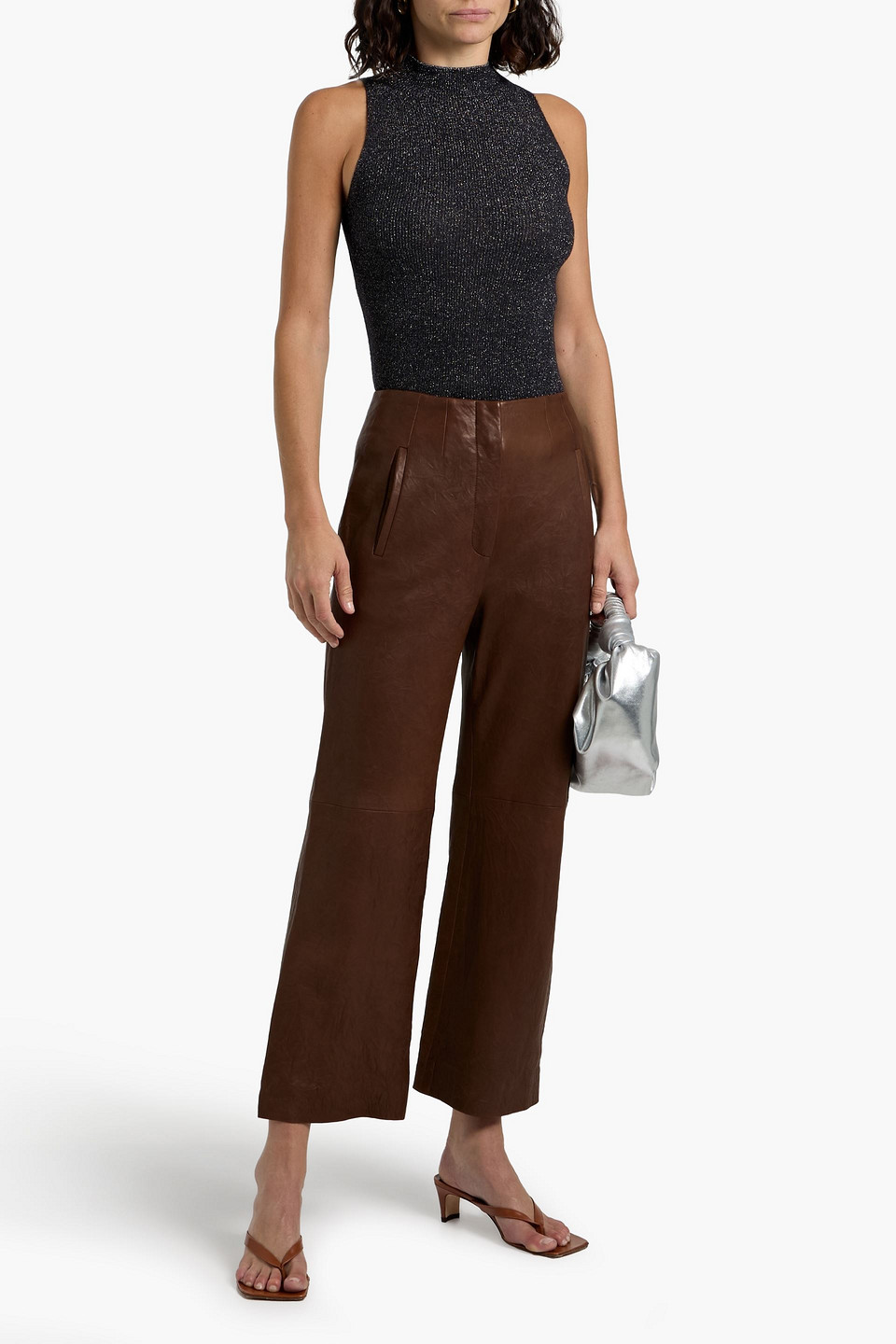 Vince Metallic Knitted Top In Black