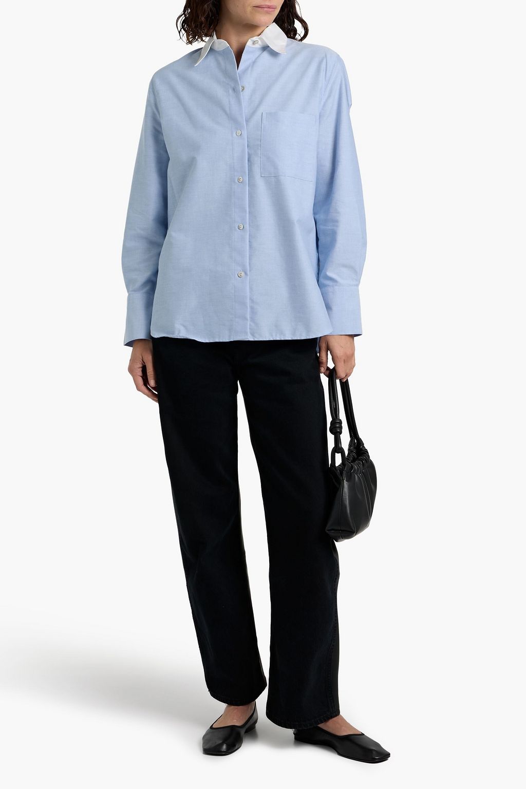 VINCE. Poplin-trimmed cotton Oxford shirt