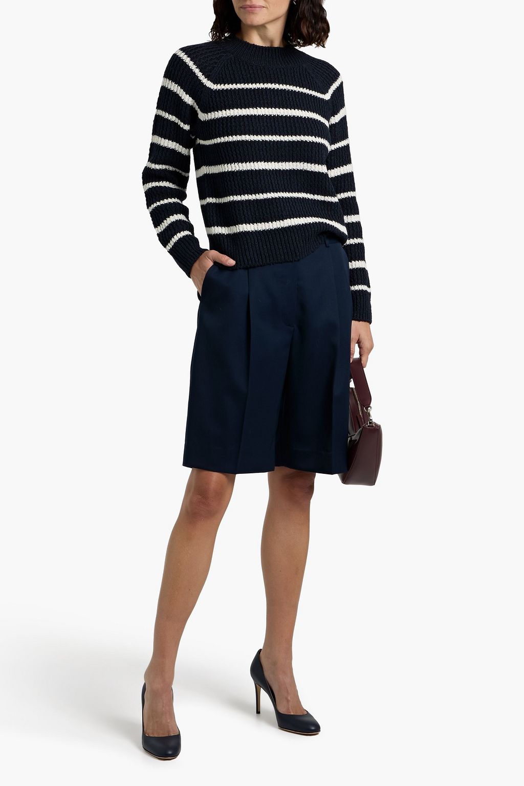 VINCE. Striped ribbed cotton-blend sweater