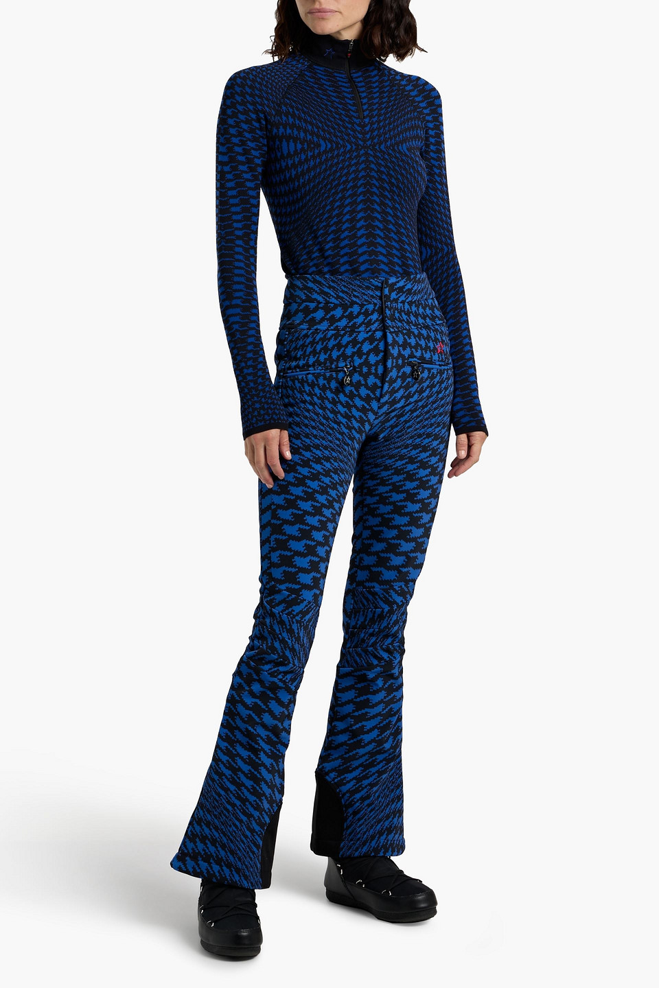Perfect Moment Aurora Printed Softshell Flared Ski Pants In Blue