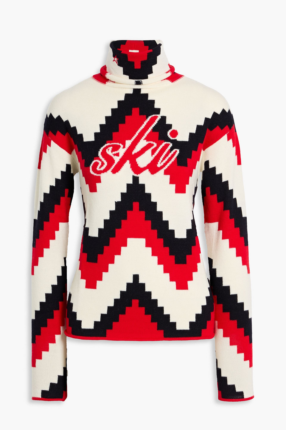 Perfect Moment Intarsia Merino Wool Turtleneck Sweater In Red