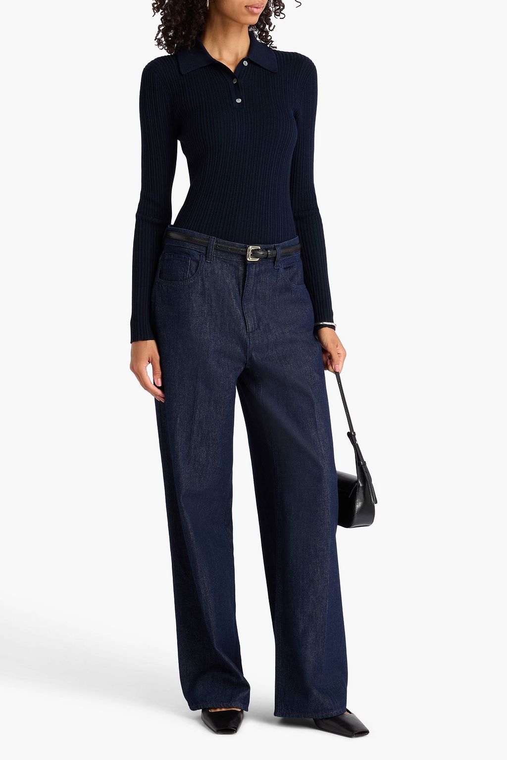 THEORY Ribbed-knit polo sweater