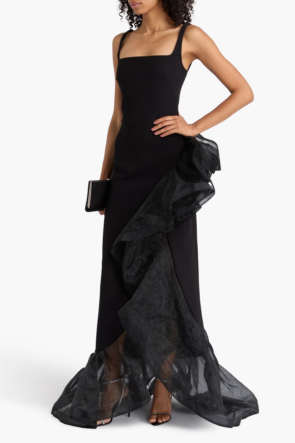 SAFIYAA فستان سهرة "ديري" من الكريب والأورغنزا مكشكش