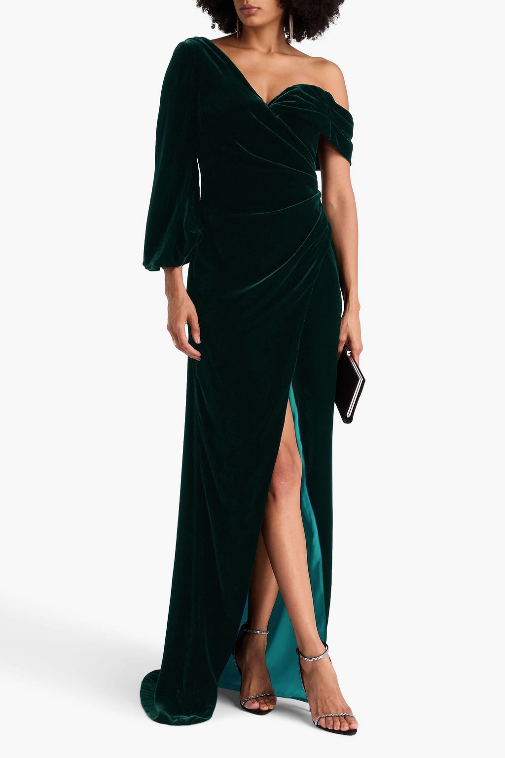 COSTARELLOS Off-the-shoulder draped velvet gown