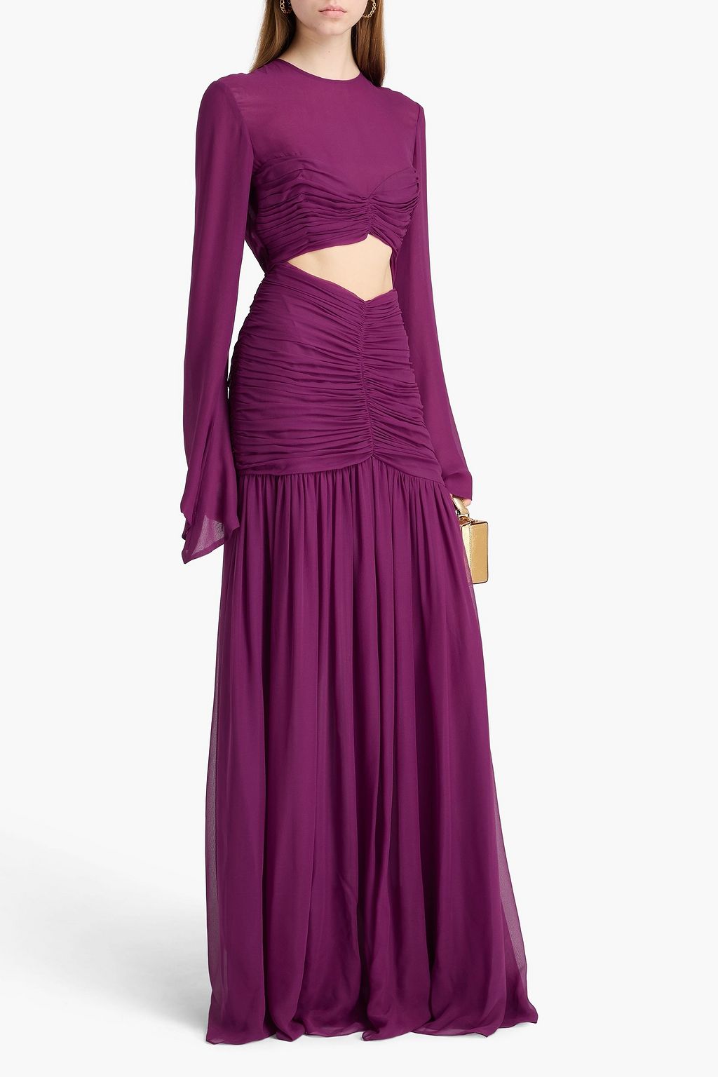 COSTARELLOS Cutout silk-chiffon gown