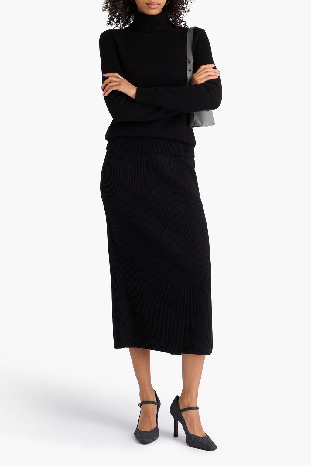 THEORY Ribbed wool and cashmere-blend midi skirt
