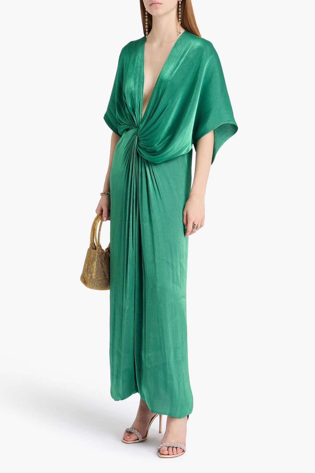 COSTARELLOS Twisted metallic georgette maxi dress