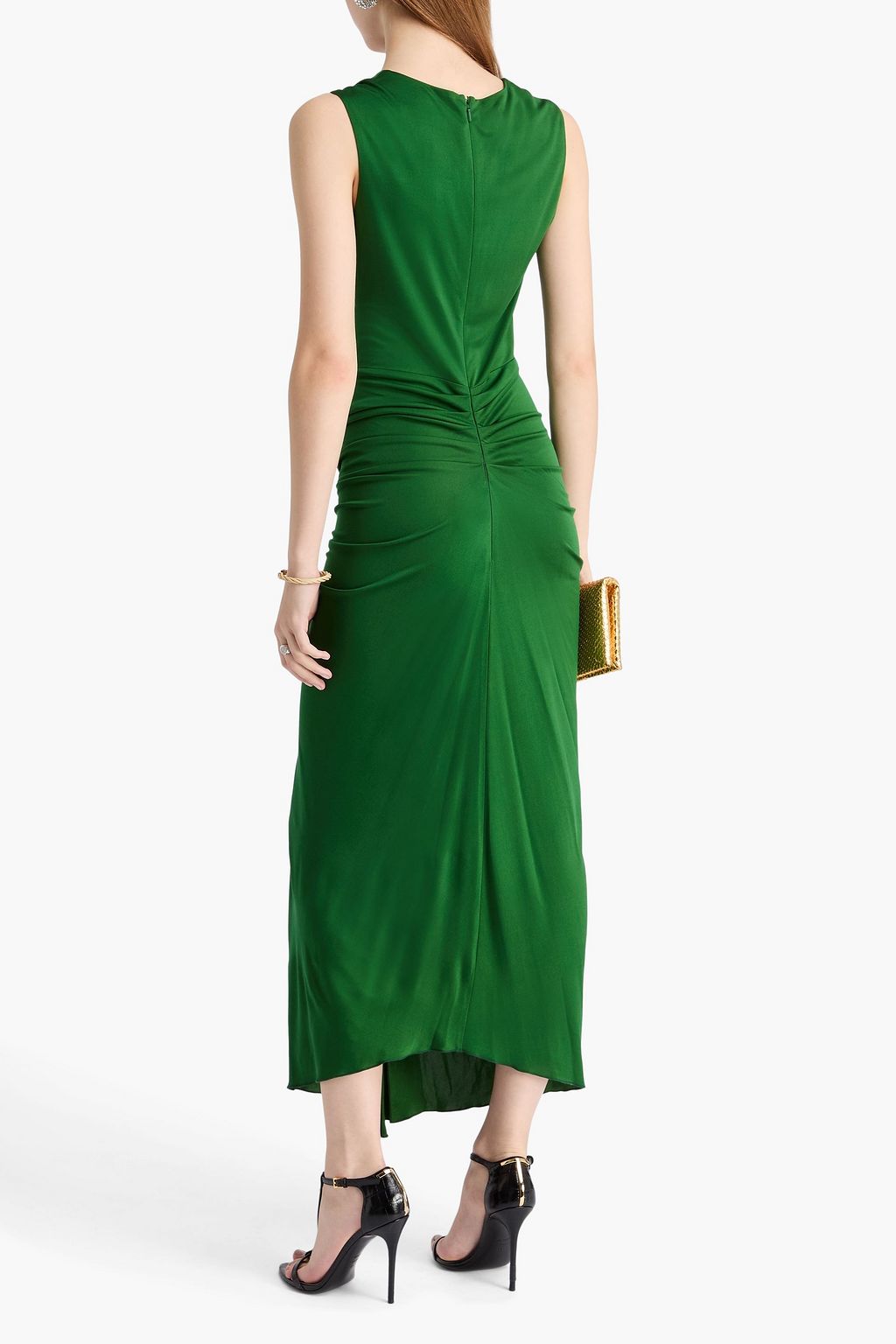 COSTARELLOS Ruched cutout jersey midi dress