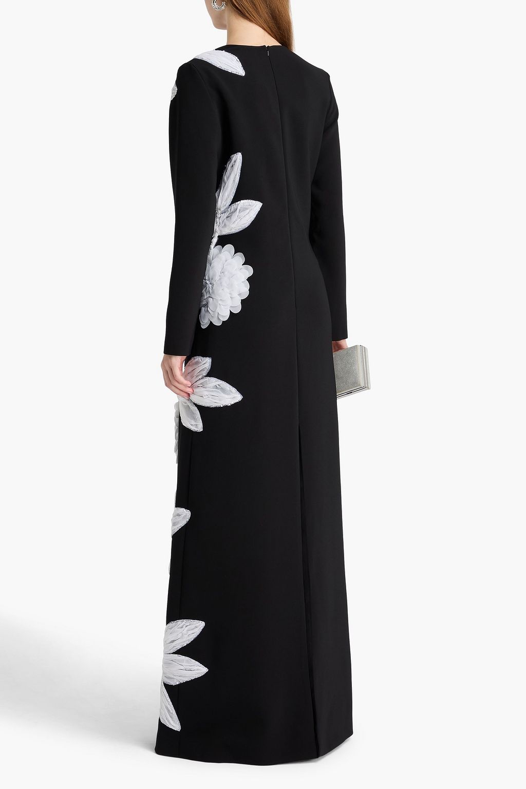 COSTARELLOS Floral-appliquéd crepe gown