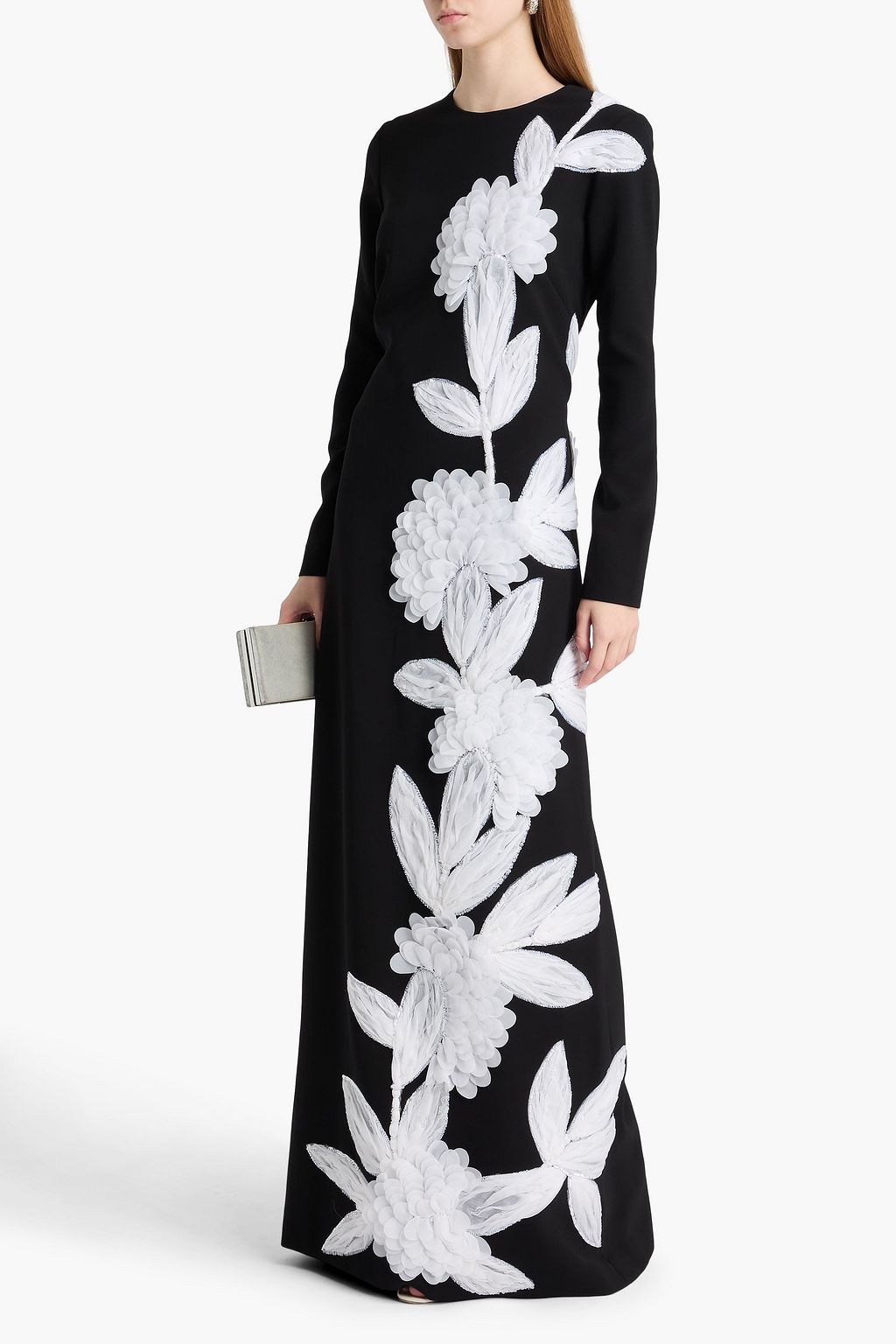 COSTARELLOS Floral-appliquéd crepe gown