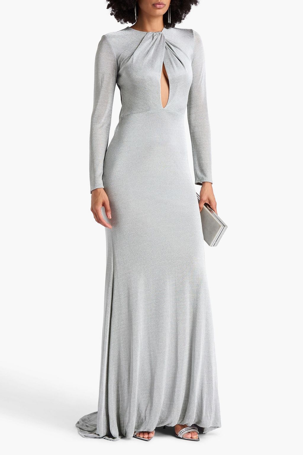 COSTARELLOS Metallic jersey gown
