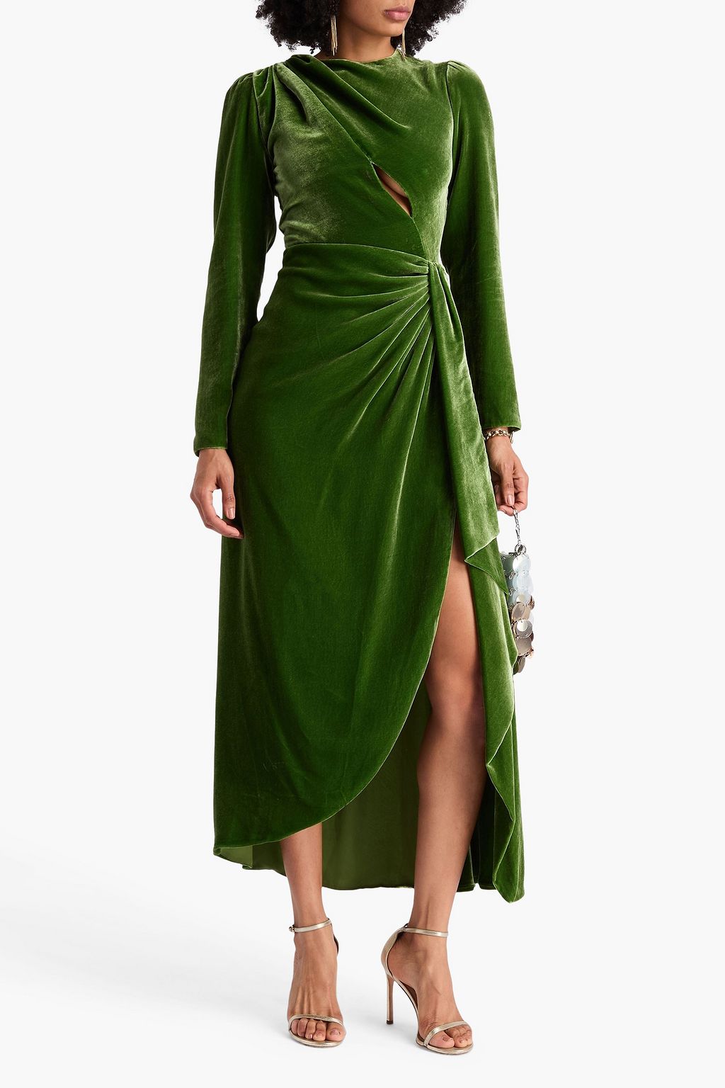 COSTARELLOS Draped velvet maxi dress