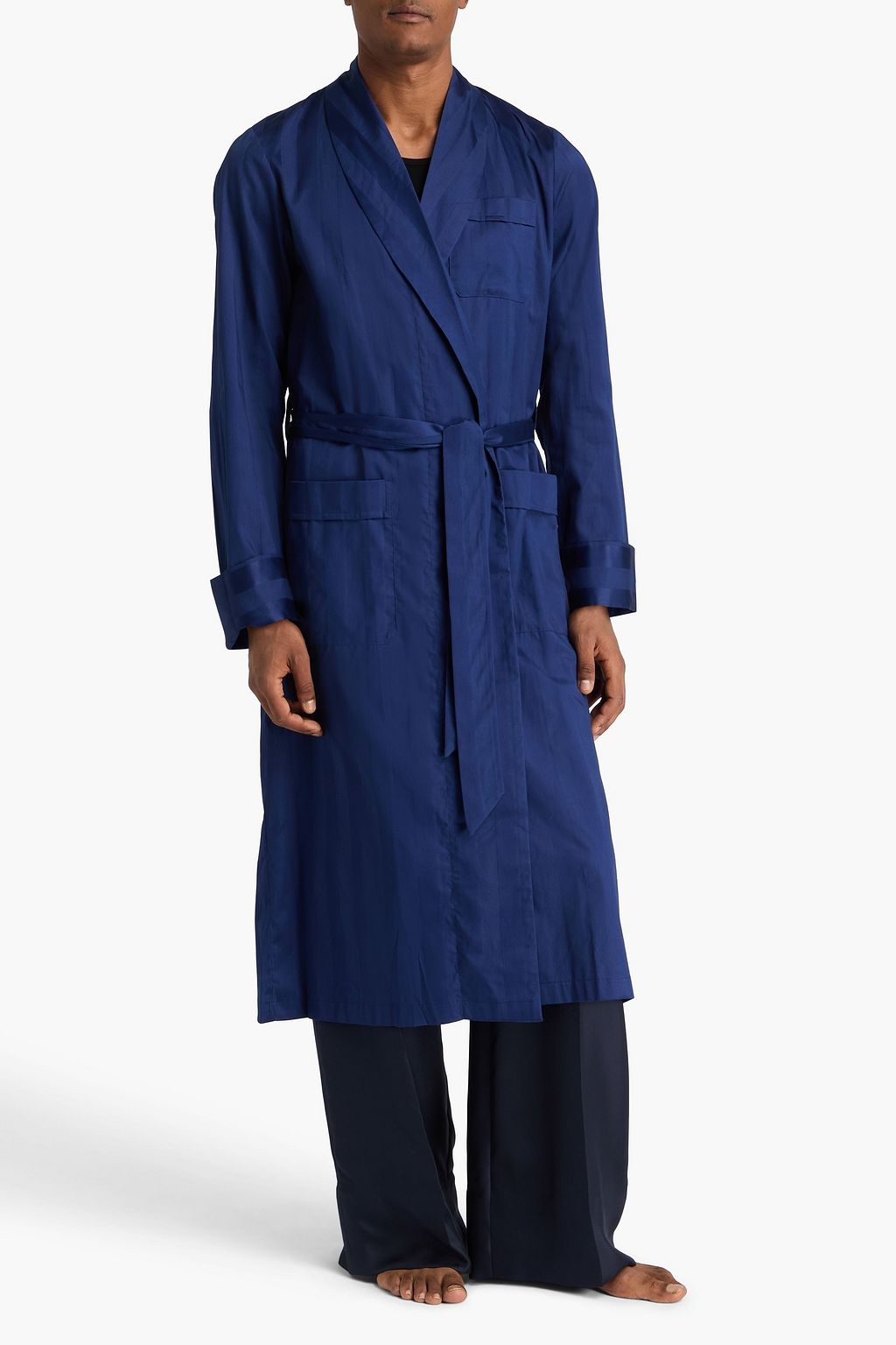 DEREK ROSE Striped cotton robe