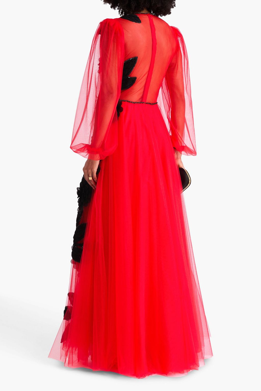 COSTARELLOS Floral-appliquéd tulle gown