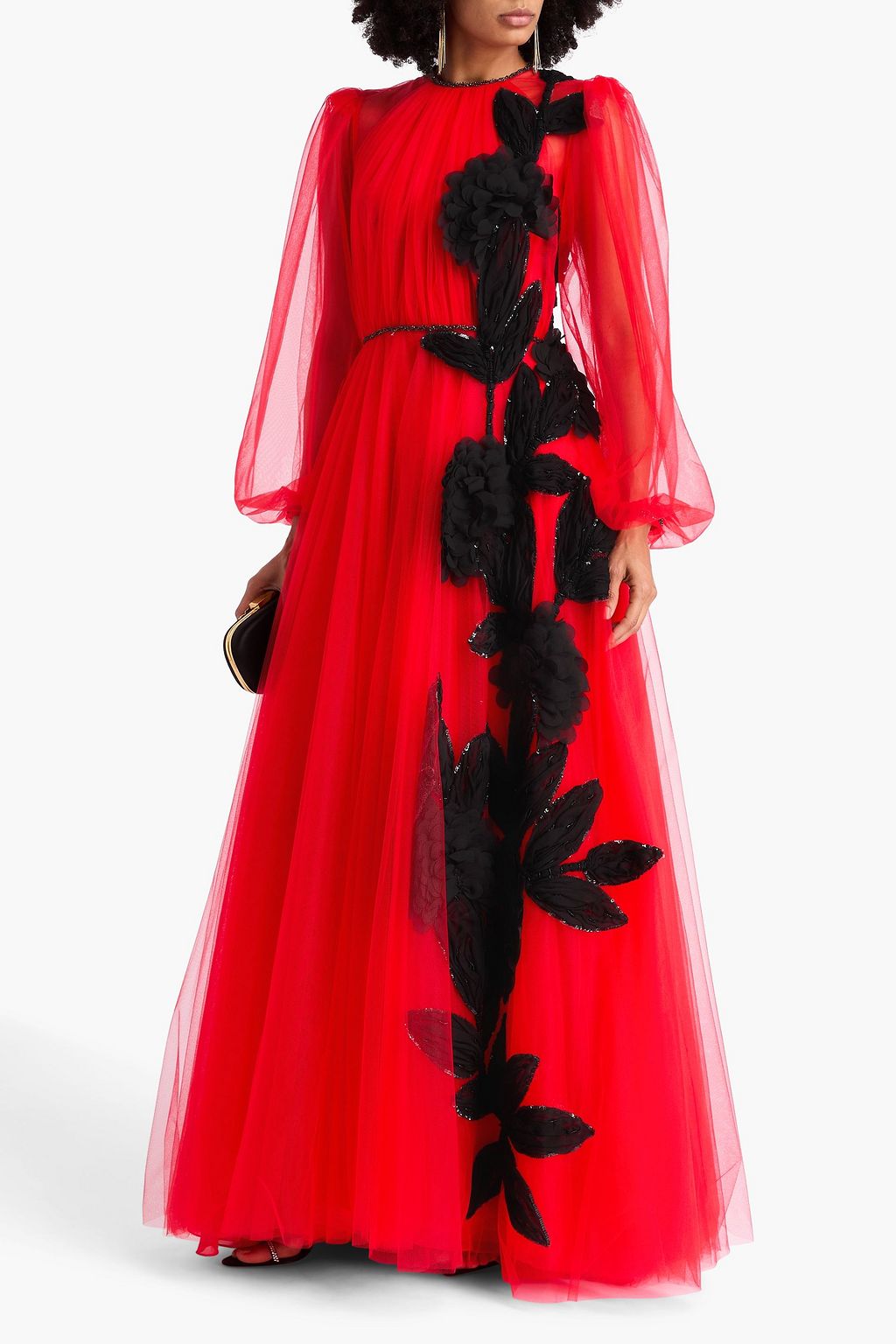 COSTARELLOS Floral-appliquéd tulle gown