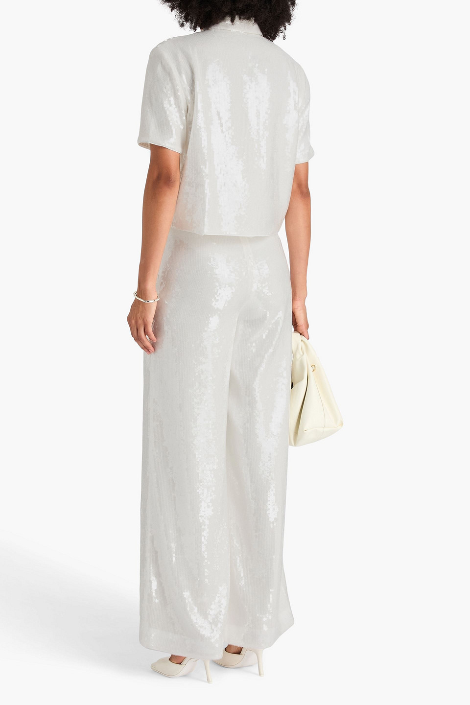  Theory - Sequined Satin Shirt - White - S 