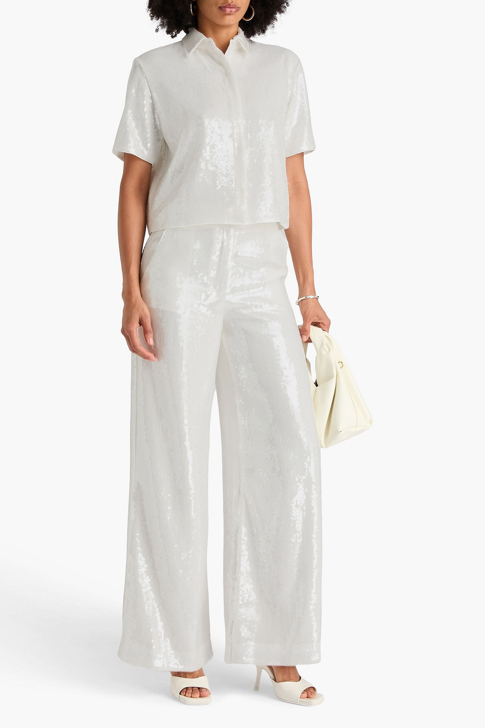  Theory - Sequined Satin Shirt - White - S 