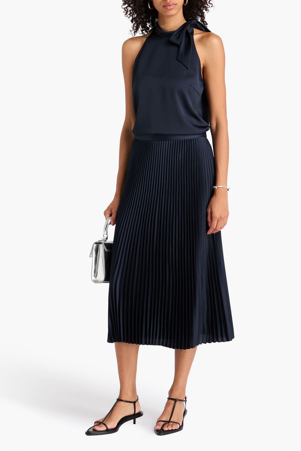 THEORY Pussy-bow crepe de chine top
