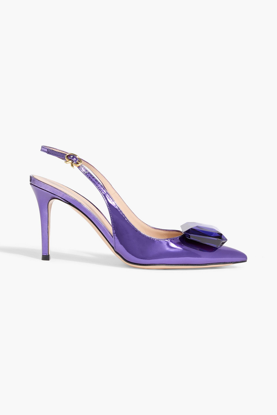 Gianvito Rossi Jaipur Crystal-embellished Mirrored-leather Slingback Pumps In Purple