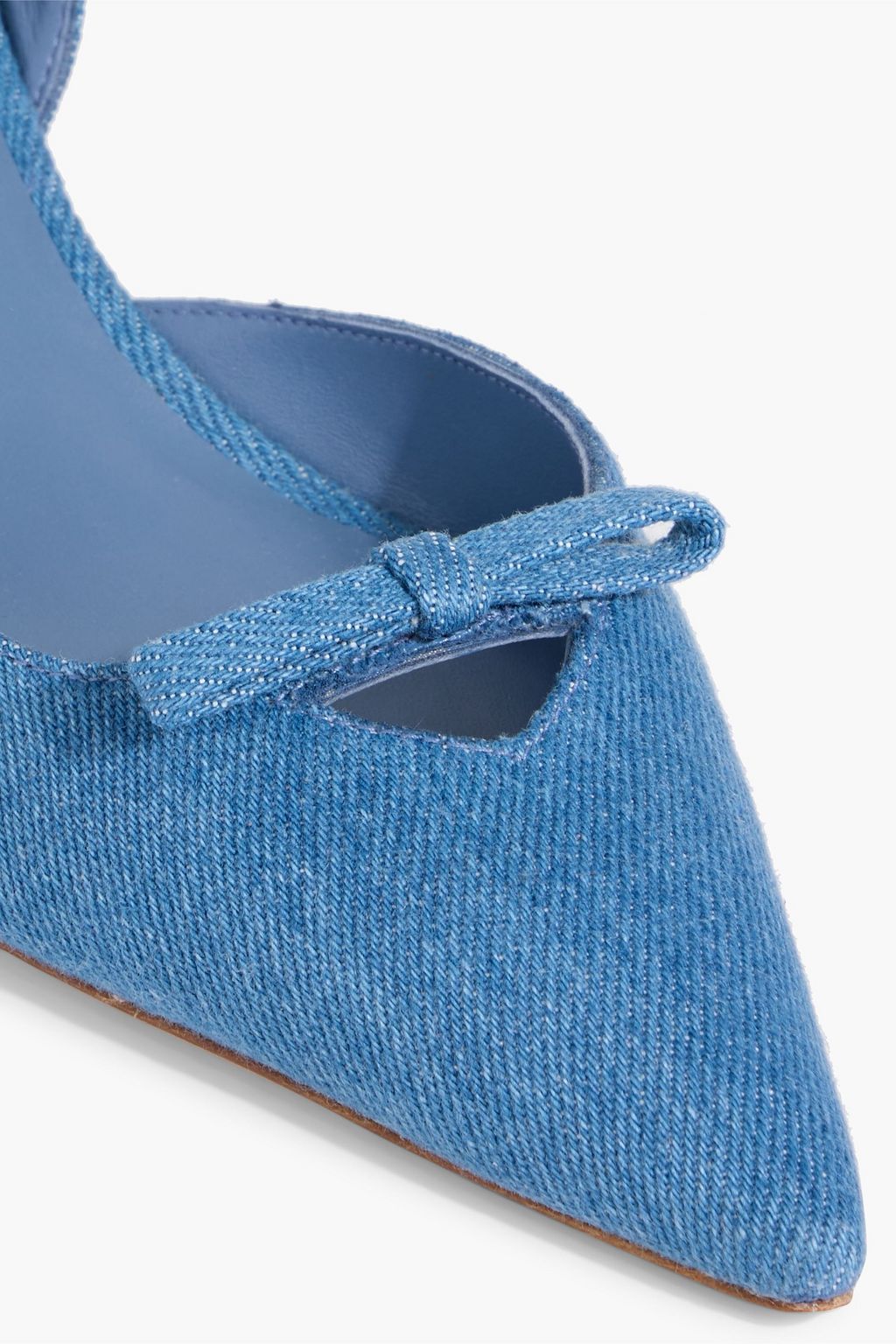 STUART WEITZMAN Tully 50 bow-detailed denim slingback pumps