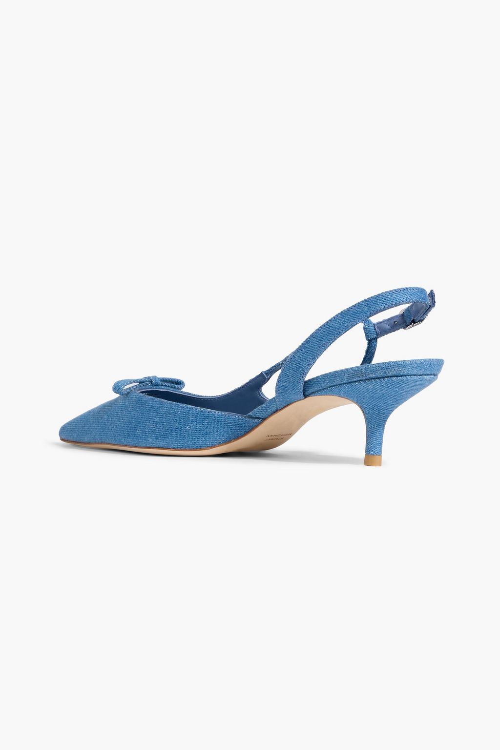 STUART WEITZMAN Tully 50 bow-detailed denim slingback pumps