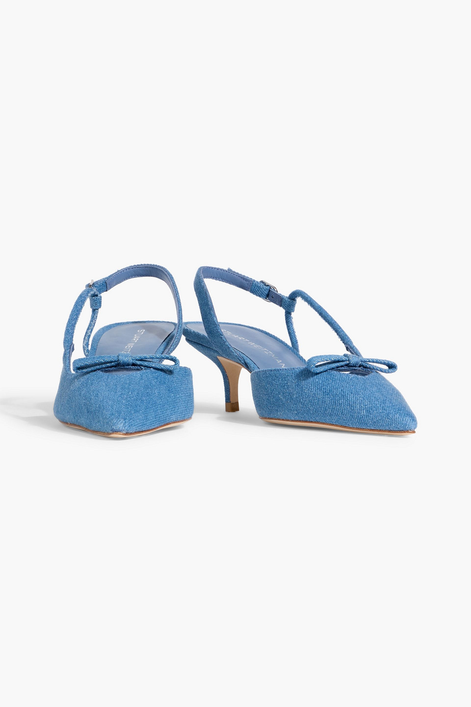 Stuart Weitzman Tully 50 Bow-detailed Denim Slingback Pumps In Blue