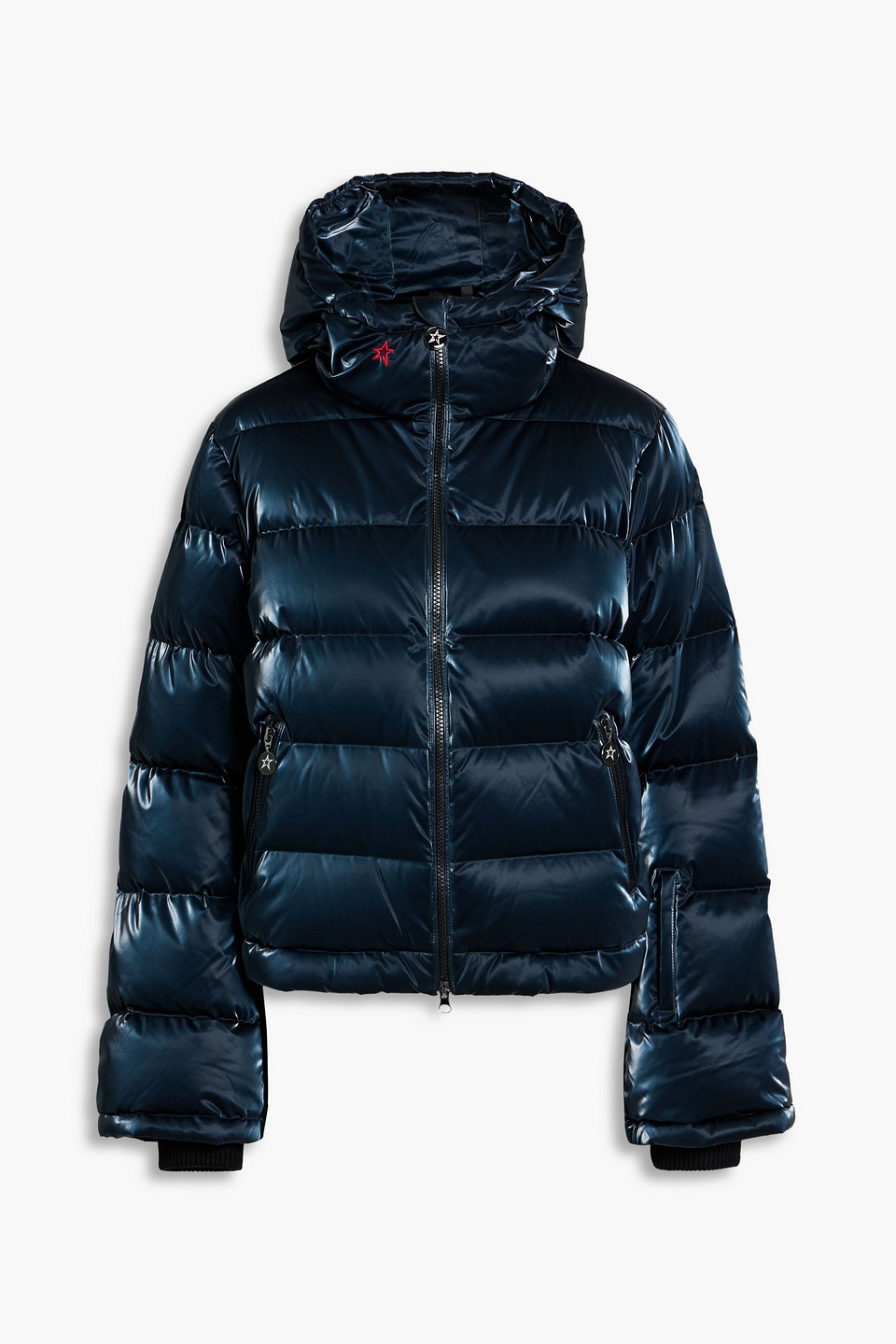 Perfect Moment Polar Flare Quilted Hooded Down Ski Jacket In Blue