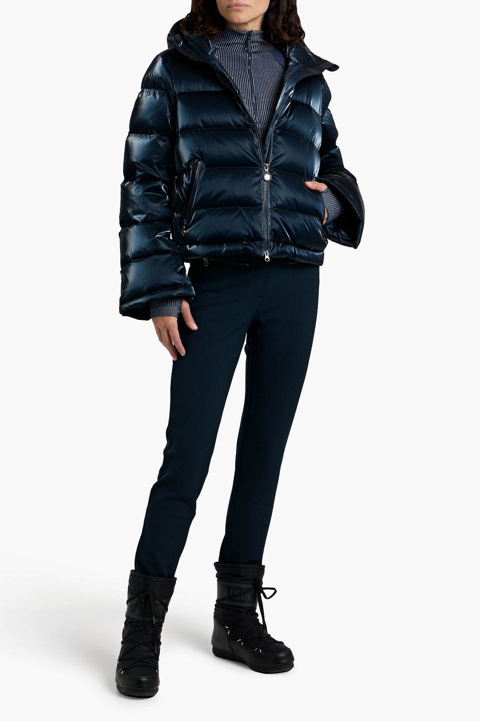 Perfect Moment Polar Flare Quilted Hooded Down Ski Jacket In Blue