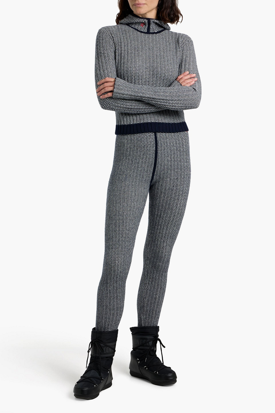 Perfect Moment Jazzy Jacquard-knit Wool And Cashmere-blend Hoodie In Blue