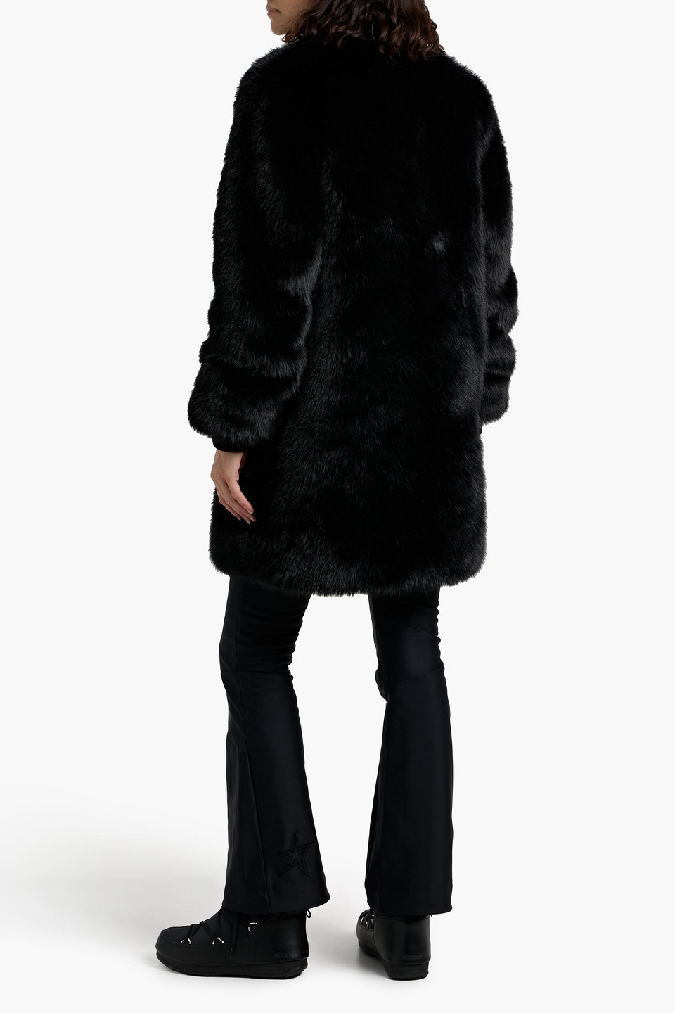 Perfect Moment Shell-trimmed Plush Coat In Black