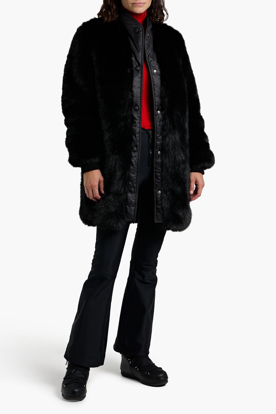 Perfect Moment Shell-trimmed Plush Coat In Black