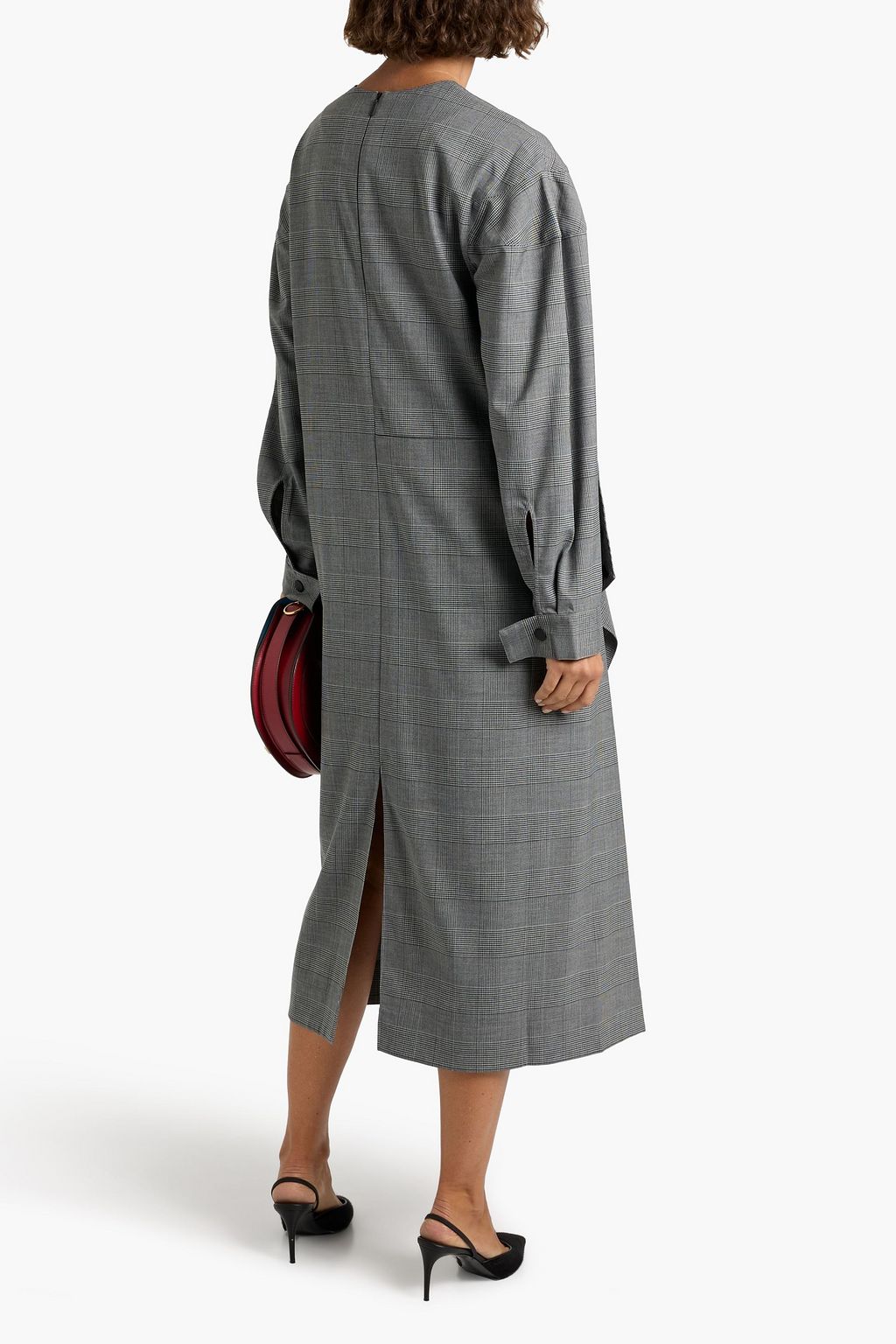 TIBI Snap-detailed Prince of Wales checked tweed midi dress