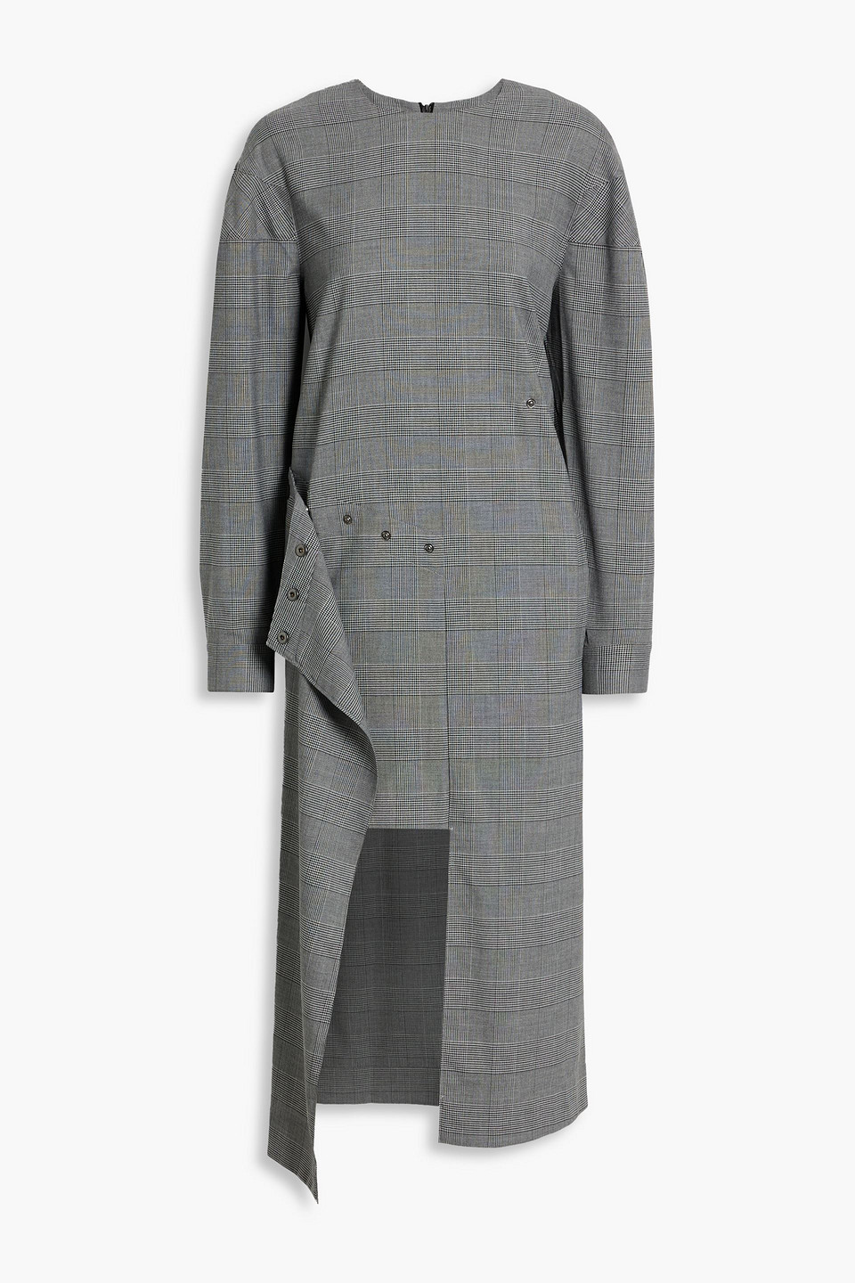 Tibi Snap-detailed Prince Of Wales Checked Tweed Midi Dress In Gray