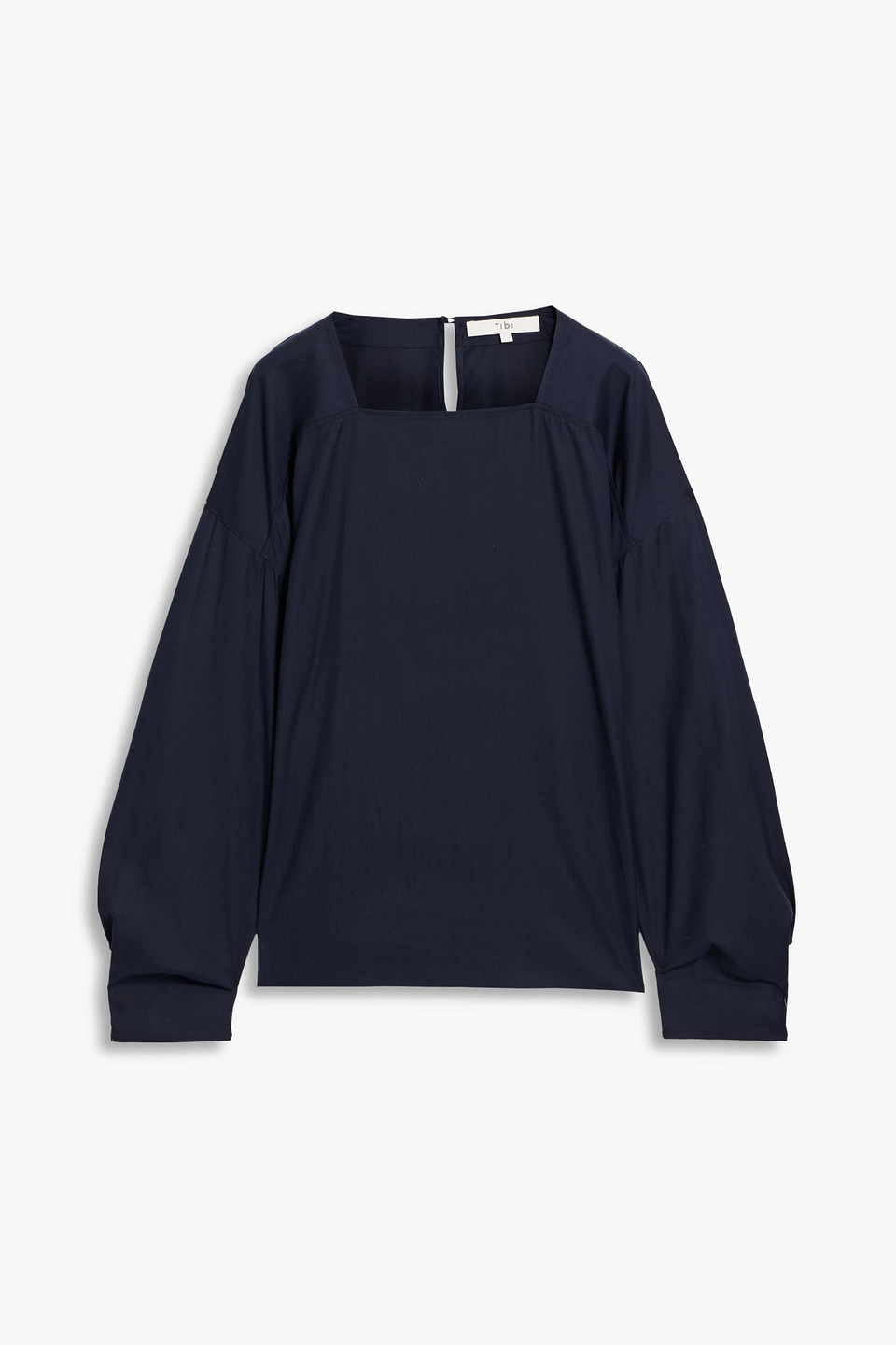 Tibi Draped Lyocell And Cotton-blend Twill Top In Blue