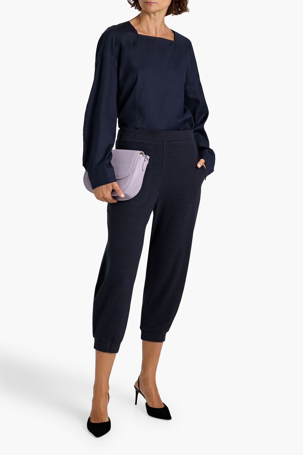 TIBI Draped Lyocell and cotton-blend twill top